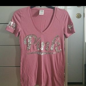 Mauve bling pink v neck